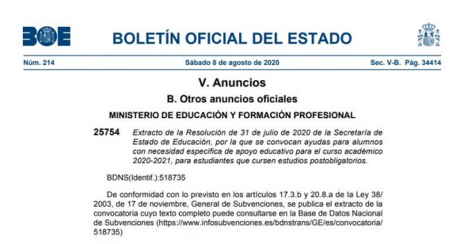 Abierto el plazo de solicitud de las becas de Educación para el curso 2020/2021 en las que, por primera vez, se incluye específicamente a las personas con TEA